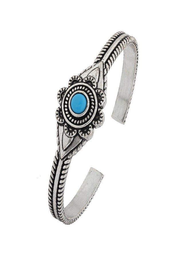 VOYLLA Boho Tribe Flower Turquoise Cuff Bangle For Women|Women Cuff Bracelets|Gift For Her|Women's Gift|For Sister|For Lover|For Girlfriend|For Wife|Summer|Travel|Casual - Image 1