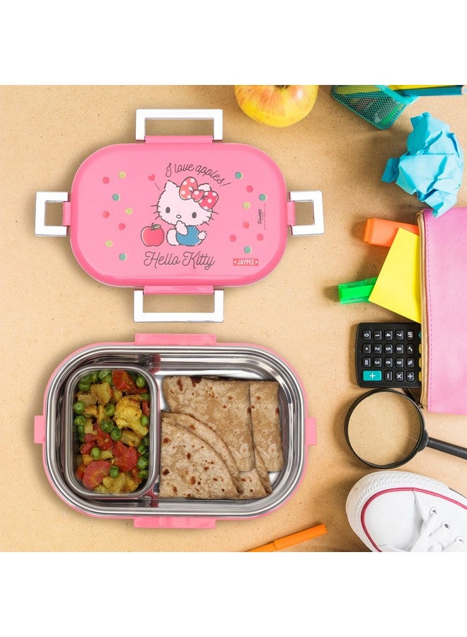JAYPEE PLUS صندوق غداء جايبي ميسيل هالو كيتي بلاستيك مع صندوق غداء داخلي من الفولاذ المقاوم للصدأ للأطفال البنات في المدرسة، صندوق تيفين محكم الغلق ومقاوم للتسرب 650 مل، وردي - Image 2