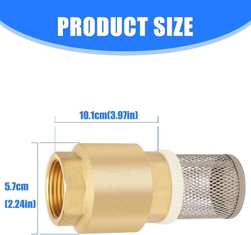 صمام قدم نحاسي 3/4 بوصة خيط أنثوي صمام فحص مع مرشح مصفاة - Image 5