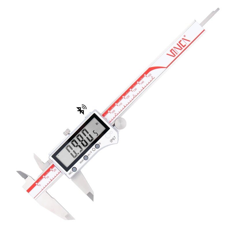 VINCA IP67 Grade Bluetooth Digital Caliper, DIPA-0605B 0-6 Inch/150mm, Inch/Millimeter/Fraction Conversion, Stainless Steel, Large LCD Screen - Image 1