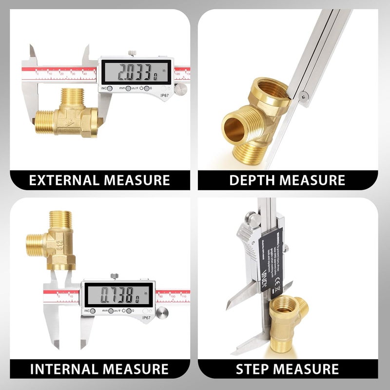 VINCA IP67 Grade Bluetooth Digital Caliper, DIPA-0605B 0-6 Inch/150mm, Inch/Millimeter/Fraction Conversion, Stainless Steel, Large LCD Screen - Image 3
