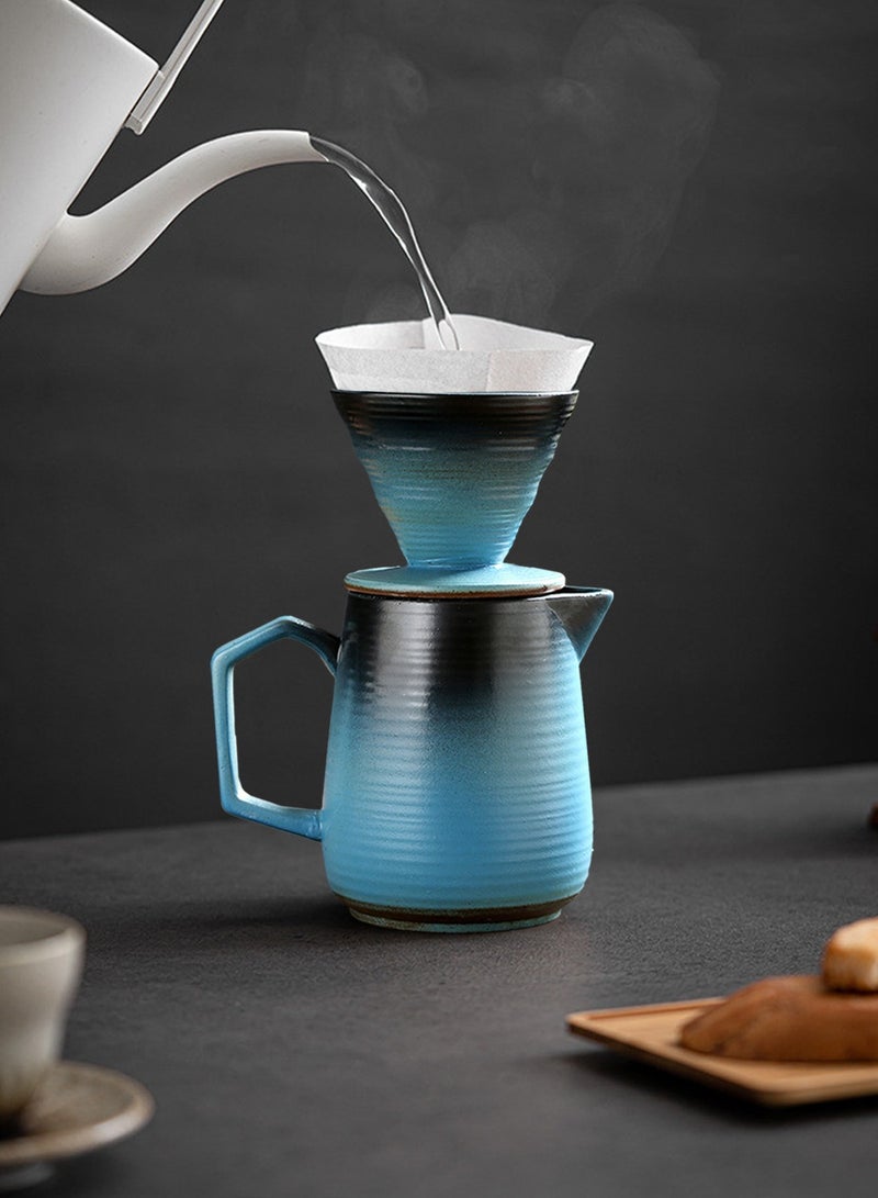 EqiEch V60 Pour Over Coffee Maker 2pcs, Ceramic Hand Brewing Coffee Maker, 16oz/480ml Pour Over Coffee Dripper and Coffee Pot 1-4 Cups(Blue) - Image 4