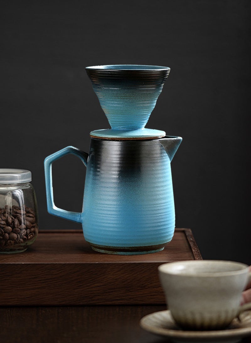 EqiEch V60 Pour Over Coffee Maker 2pcs, Ceramic Hand Brewing Coffee Maker, 16oz/480ml Pour Over Coffee Dripper and Coffee Pot 1-4 Cups(Blue) - Image 5