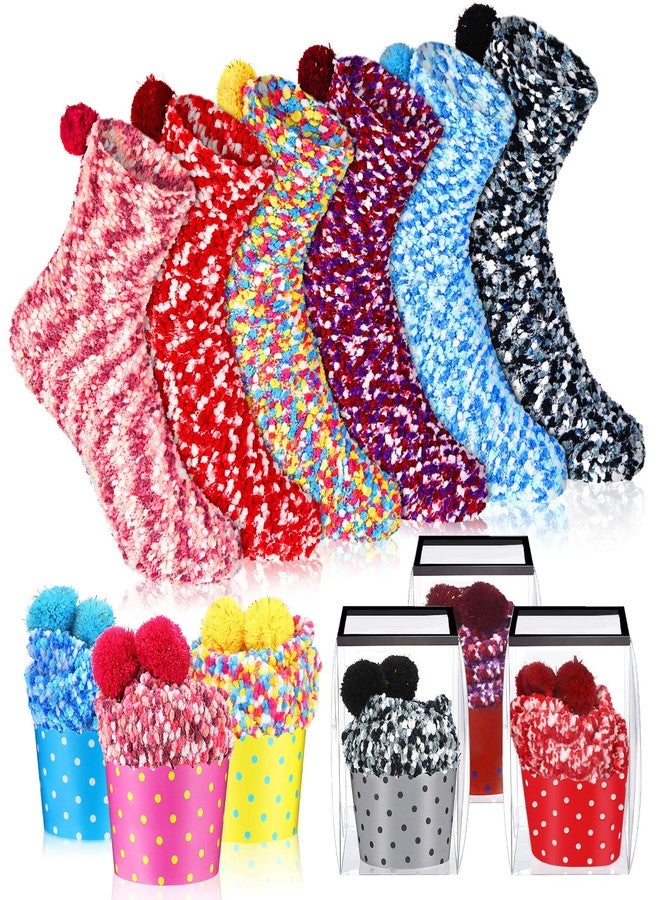 Hicarer 6 Pairs Christmas Fuzzy Cupcake Socks Gifts for Women Girl Teacher DIY Fluffy Warm Socks Winter(Assorted Colors) - Image 1