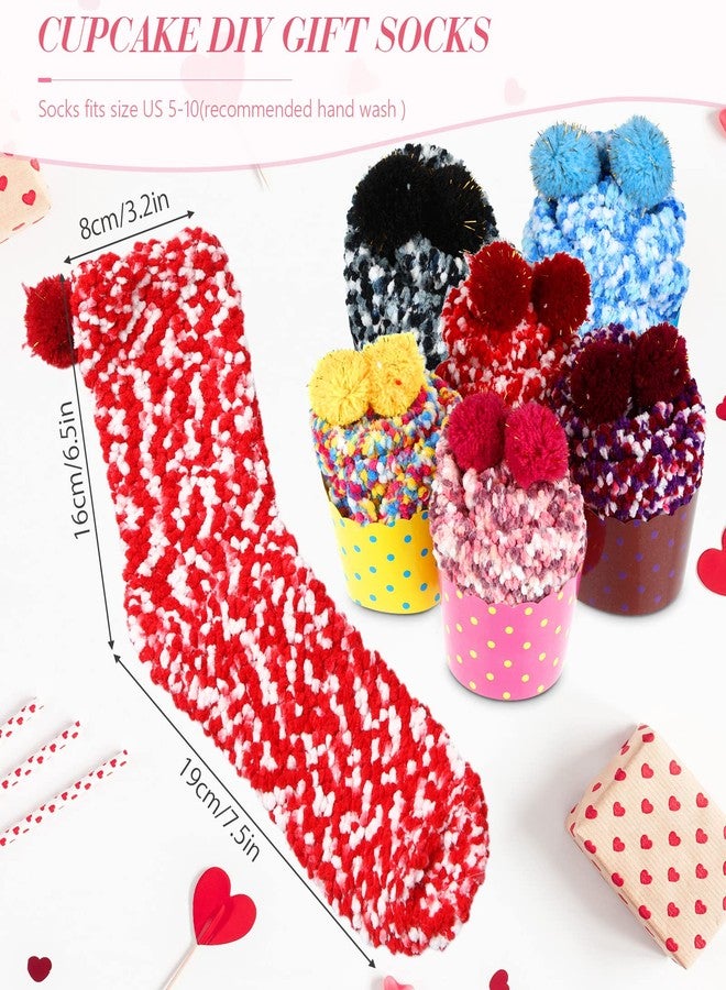 Hicarer 6 Pairs Christmas Fuzzy Cupcake Socks Gifts for Women Girl Teacher DIY Fluffy Warm Socks Winter(Assorted Colors) - Image 4