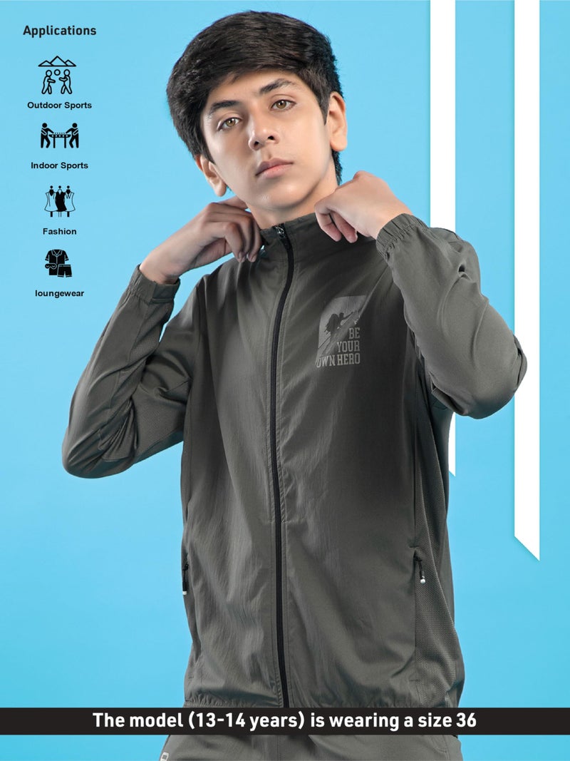 TECHNOSPORT Boy's Slim Fit Graphic Print Zipper Jacket With SPF50+, Quick Dry for Regular Use - (BJB164BTE_Beetle_7-8 years) - Image 5