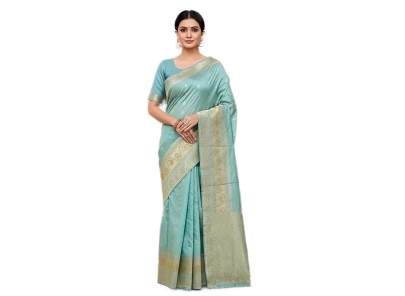 Glory Sarees Women’s Pure Soft Silk Kanjivaram Saree Banarasi Style With Blouse Piece (STARLOOK112_PastelGreen) - Image 1