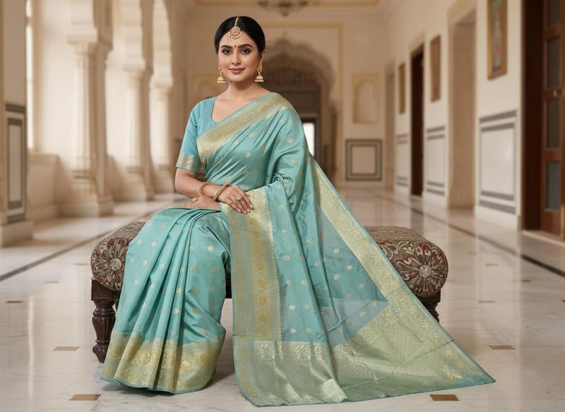 Glory Sarees Women’s Pure Soft Silk Kanjivaram Saree Banarasi Style With Blouse Piece (STARLOOK112_PastelGreen) - Image 4