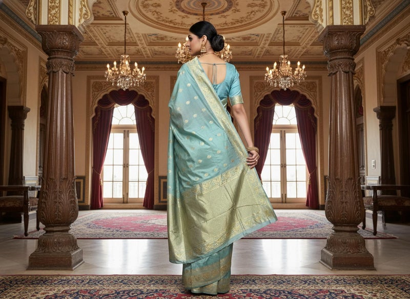 Glory Sarees Women’s Pure Soft Silk Kanjivaram Saree Banarasi Style With Blouse Piece (STARLOOK112_PastelGreen) - Image 3