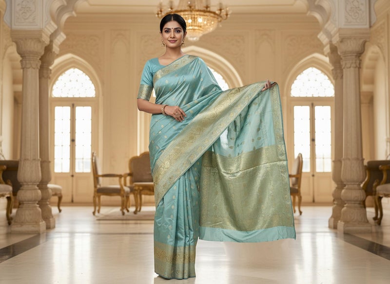 Glory Sarees Women’s Pure Soft Silk Kanjivaram Saree Banarasi Style With Blouse Piece (STARLOOK112_PastelGreen) - Image 2