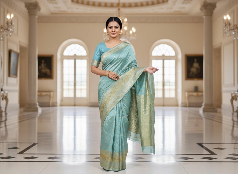 Glory Sarees Women’s Pure Soft Silk Kanjivaram Saree Banarasi Style With Blouse Piece (STARLOOK112_PastelGreen) - Image 5