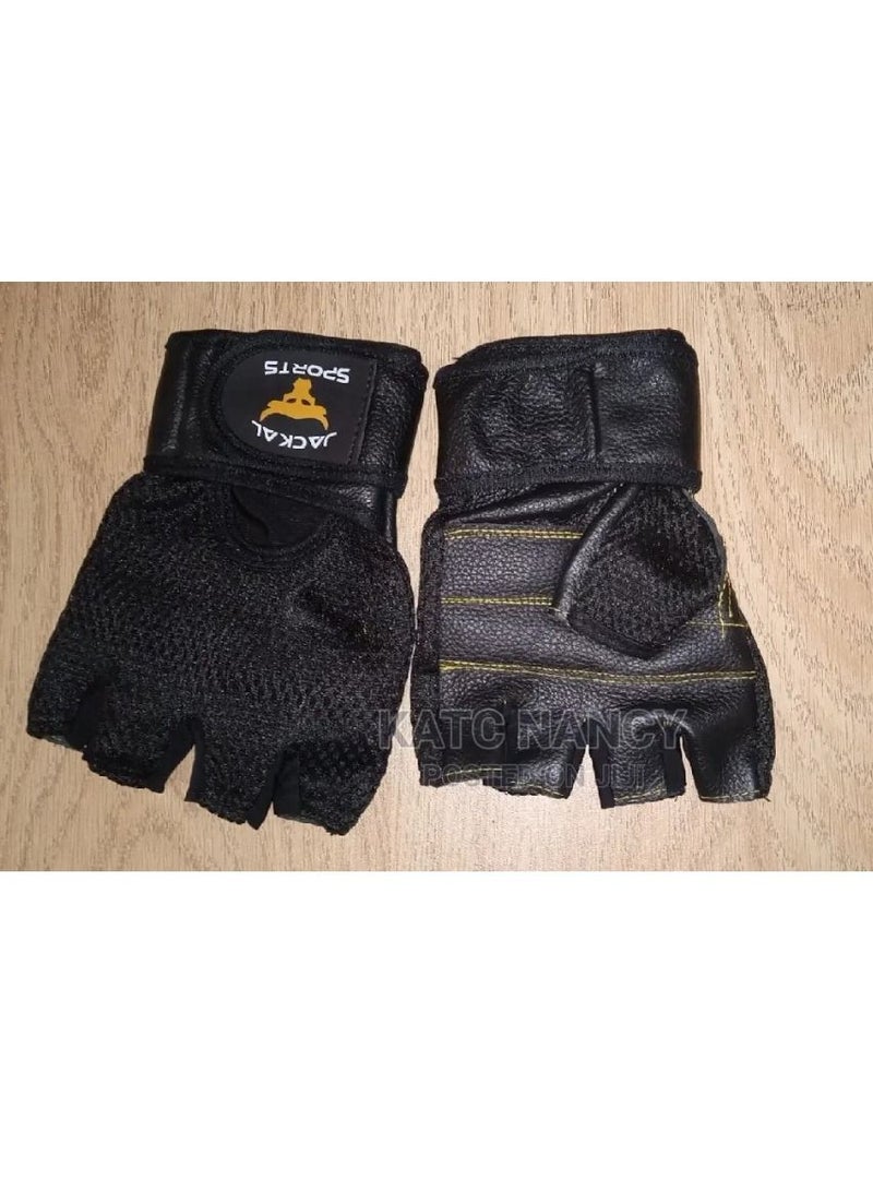 Jackal Sports Professional Action Gloves Support for Weight Lifting or Hard Work, Black