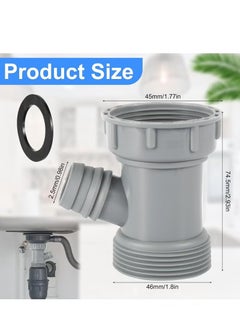 Geustos Kitchen Sink Drain Pipe Adapter, Y-Shaped Flex Hose Connector with Gaskets for Dishwasher Tailpiece, Gray  - Image 2