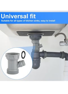Geustos Kitchen Sink Drain Pipe Adapter, Y-Shaped Flex Hose Connector with Gaskets for Dishwasher Tailpiece, Gray  - Image 5
