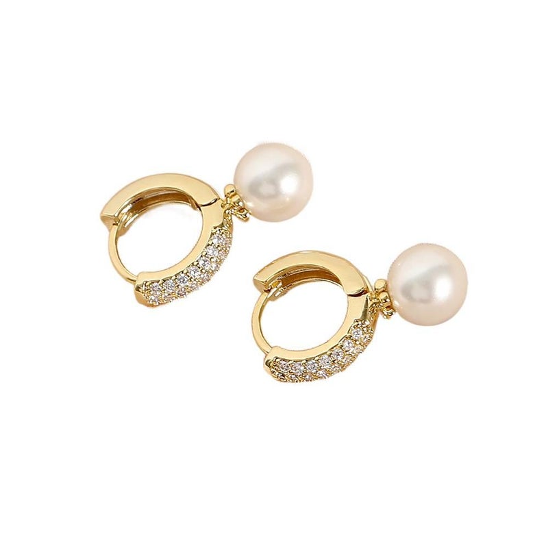 أقراط لؤلؤ باللون الذهبي بتعليقة متدلية خفيفة للمظهر اليومي والأنيق للاستخدام اليومي خفيف الوزن متدلية للتنقل اليومي سهل التخزين للاستخدام الشخصي - Image 1