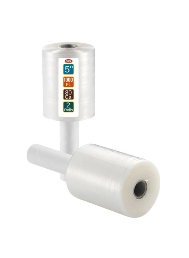 Simply Cool 2 Pack Industrial Strength Mini Hand Stretch Wrap 5" - 1000 Roll | 74 Gauge Thick Clear Cling Plastic Moving Supplies | Durable Self - Adhering ● Packing ● Pallet ● Furniture ● Heavy Duty Shrink Film - Image 1