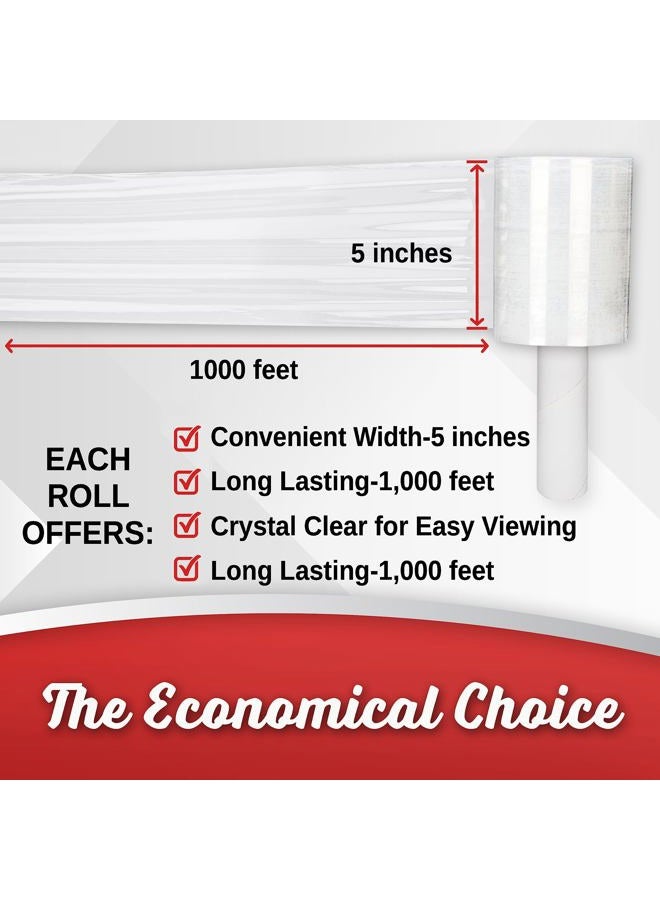 Simply Cool 2 Pack Industrial Strength Mini Hand Stretch Wrap 5" - 1000 Roll | 74 Gauge Thick Clear Cling Plastic Moving Supplies | Durable Self - Adhering ● Packing ● Pallet ● Furniture ● Heavy Duty Shrink Film - Image 3