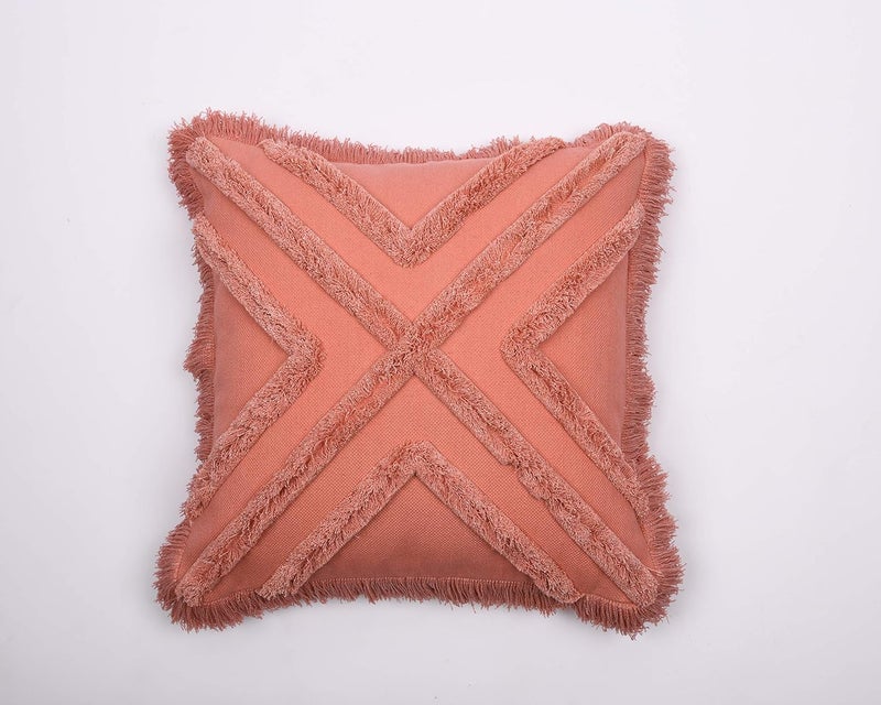 IMPEXART PVT LTD 24x24 Inches Cotton Orange Boho Shaggy Square Geometric Desgin Cushion Cover for Decor Couch Sofa Bedroom Living Room Farmhouse - Image 2