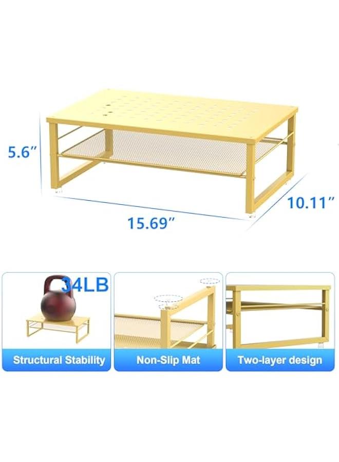 Arabest 2-Tier Metal Monitor Stand Riser, Desk Organizer for Monitor, Office Desk Storage Organizer for Office Supplies (Gold) - Image 4