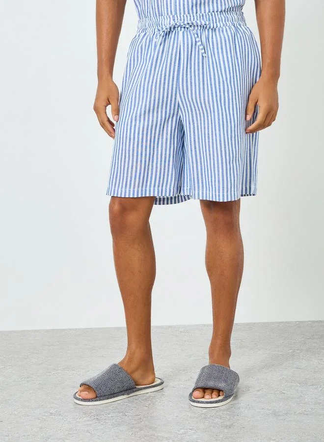 Styli  Men Blue Relaxed Striped Shirt and Shorts Set for Men | Best Price UAE