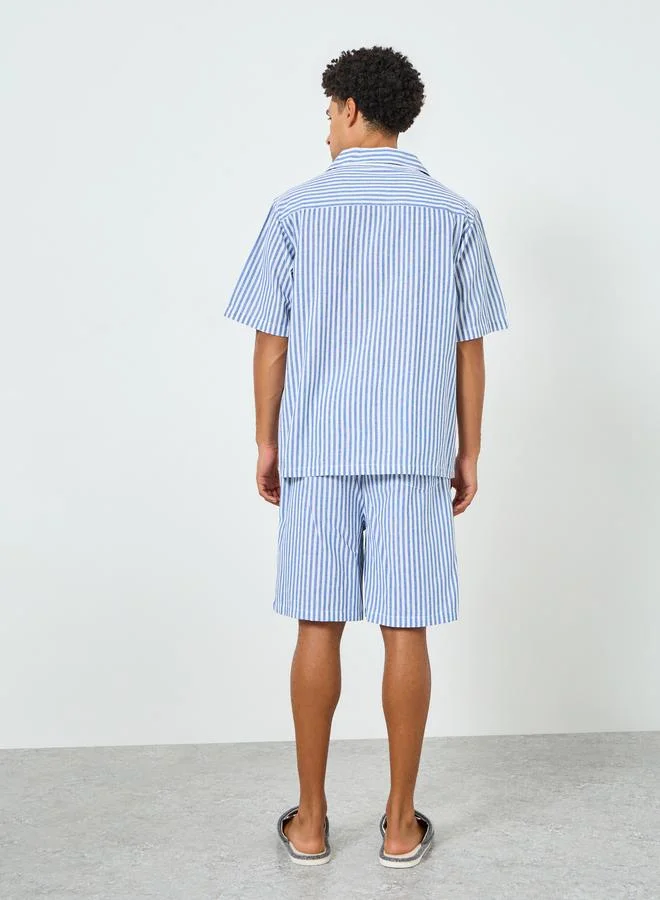 Styli  Men Blue Relaxed Striped Shirt and Shorts Set for Men | Best Price UAE