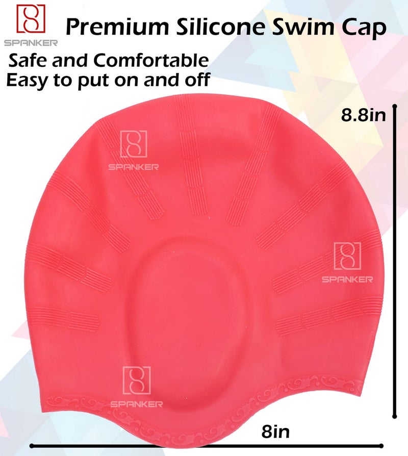 Spanker Unisex Swim Cap with 3D Ear Protection, Durable Flexible Silicone Swimming Hat for Short/Long Hair with Ear Plugs&Nose Clip, Red SSTP - Image 5