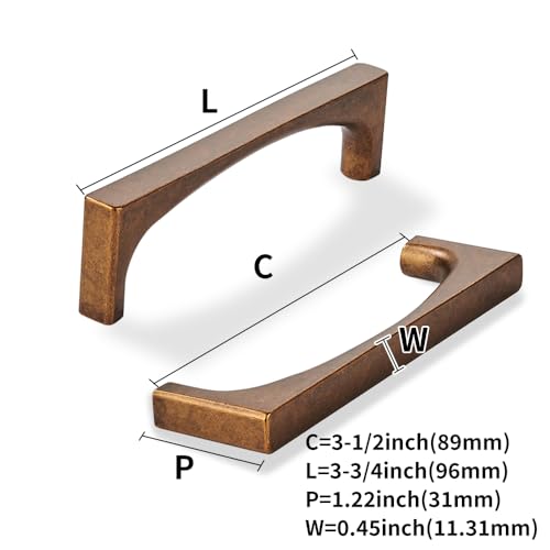 khtumeware 2 Pack Solid Handles 312Inch89mm Antique Brass Cabinet PullsVintage Brass for Kitchen Cabinets Cupboards Drawers and Bathroom Hardware - Image 3