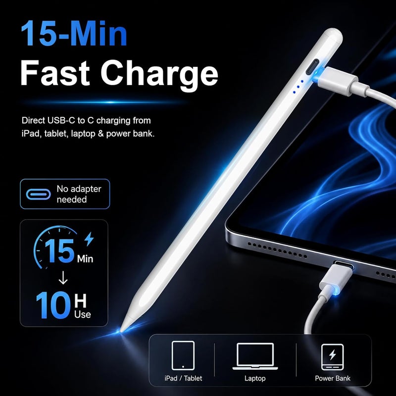HATOKU قلم HATOKU لأجهزة iPad 2018-2022، قلم iPad سريع الشحن مع حساسية الميل ورفض راحة اليد، قلم مغناطيسي متوافق مع iPad Air 3/4/5 وiPad Mini 5/6 وiPad 6-10 الجيل وiPad Pro 11''/12.9 - Image 2