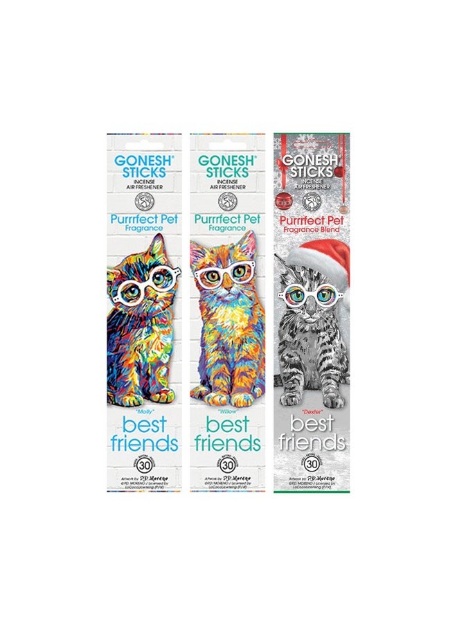Gonesh - Best Friends Purrrfect Pet Collection - Incense Sticks Variety Pack - Non-Toxic 10” Slow Burn Aromatic Sticks - Willow, Molly And Dexter - 30 Sticks Each - Image 1