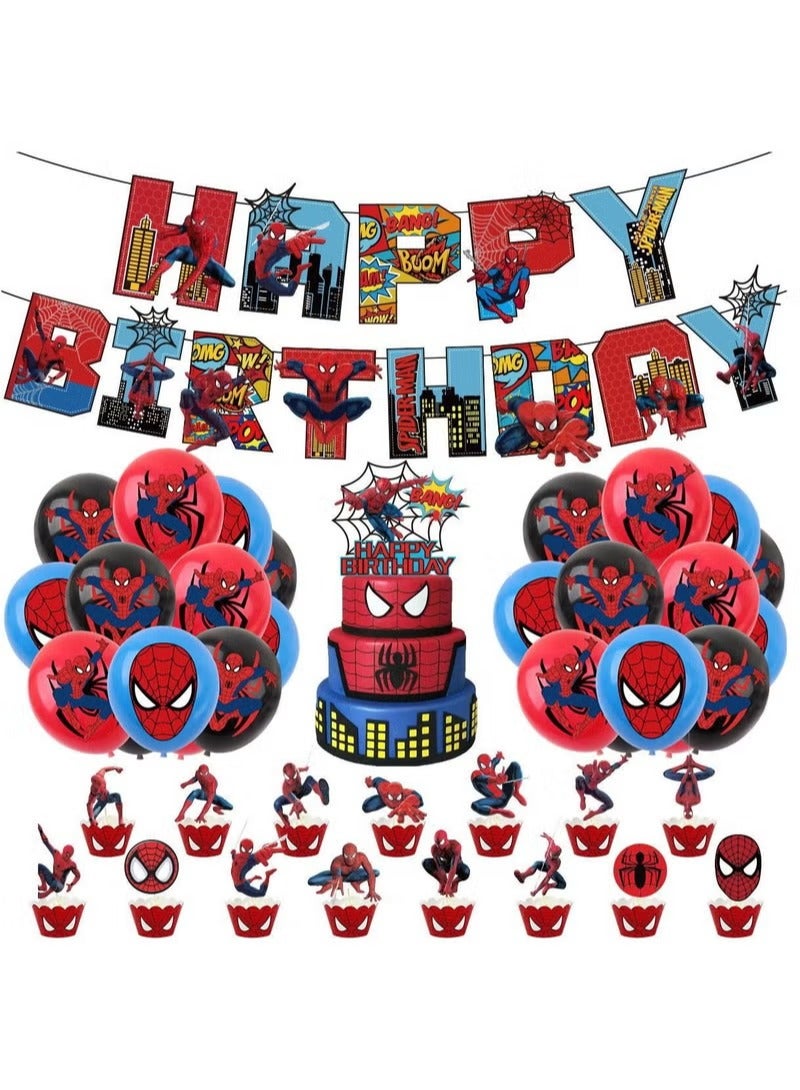 36-piece Set Of Spiderman Theme Suit Birthday Party Balloons PartySupplies Including Spiderman Background Cloth (Size 150cmx100cm) - Image 3