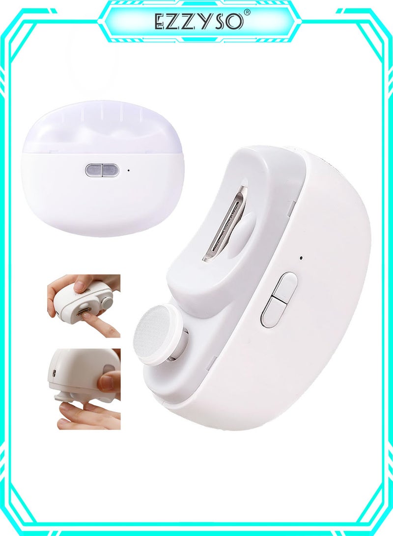 EzzySo مقص أظافر كهربائي مع ضوء 2 في 1، مبرد أظافر كهربائي تلقائي، قاطع ومبرد أظافر 2 في 1، قابل للشحن عبر USB، مقص أظافر آمن للأطفال، الكبار، وكبار السن (لون أبيض) - Image 1