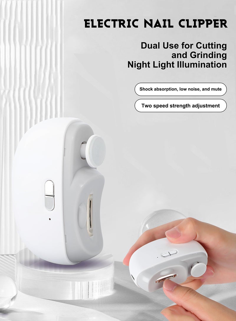 EzzySo مقص أظافر كهربائي مع ضوء 2 في 1، مبرد أظافر كهربائي تلقائي، قاطع ومبرد أظافر 2 في 1، قابل للشحن عبر USB، مقص أظافر آمن للأطفال، الكبار، وكبار السن (لون أبيض) - Image 5
