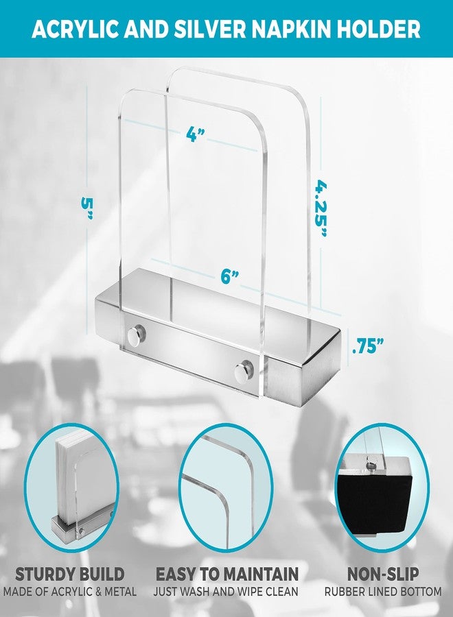 Tribello Modern Napkin Holder for Kitchen, Standing Napkin Holder for Tables, Clear Acrylic and Silver Steel Base Kitchen & Dining Room Decor - Image 3