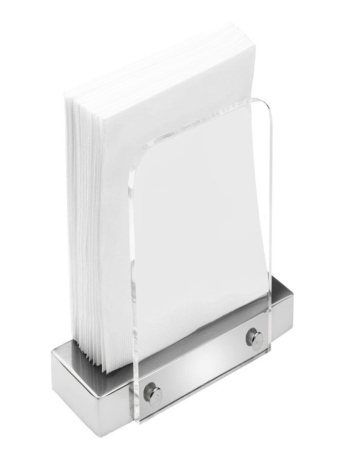 Tribello Modern Napkin Holder for Kitchen, Standing Napkin Holder for Tables, Clear Acrylic and Silver Steel Base Kitchen & Dining Room Decor - Image 1