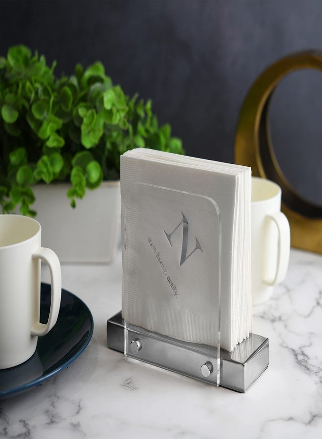 Tribello Modern Napkin Holder for Kitchen, Standing Napkin Holder for Tables, Clear Acrylic and Silver Steel Base Kitchen & Dining Room Decor - Image 2