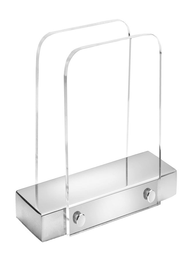 Tribello Modern Napkin Holder for Kitchen, Standing Napkin Holder for Tables, Clear Acrylic and Silver Steel Base Kitchen & Dining Room Decor - Image 5