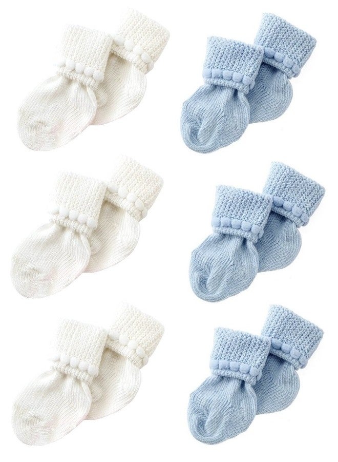 Nurses Choice 6 Pairs Blue & White Newborn Baby Stay-On Socks 0–3 Months, Bubble Cuff Cotton Socks That Don’t Fall Off, Baby Boy Booties, Hospital Trusted Essentials - Image 1