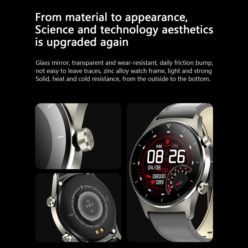 Smartwatch: Titanium Case & Leather Strap - Advanced Heart Rate Monitor Blood Pressure Monitor for Outdoor Adventures, Fitness Enthusiasts and Daily Health Tracking - Image 4