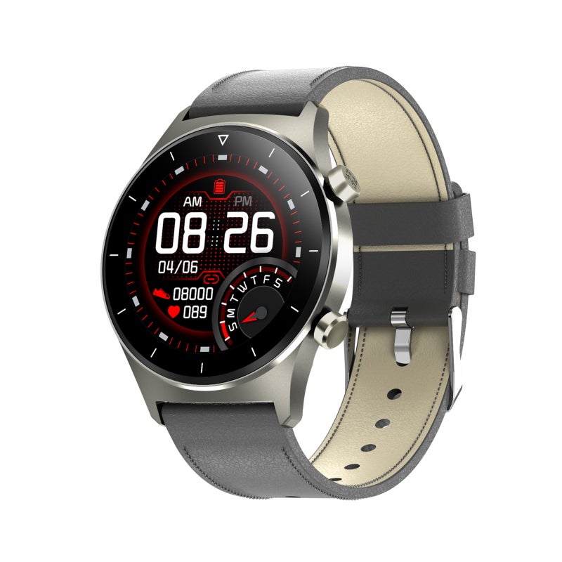 Smartwatch: Titanium Case & Leather Strap - Advanced Heart Rate Monitor Blood Pressure Monitor for Outdoor Adventures, Fitness Enthusiasts and Daily Health Tracking - Image 1