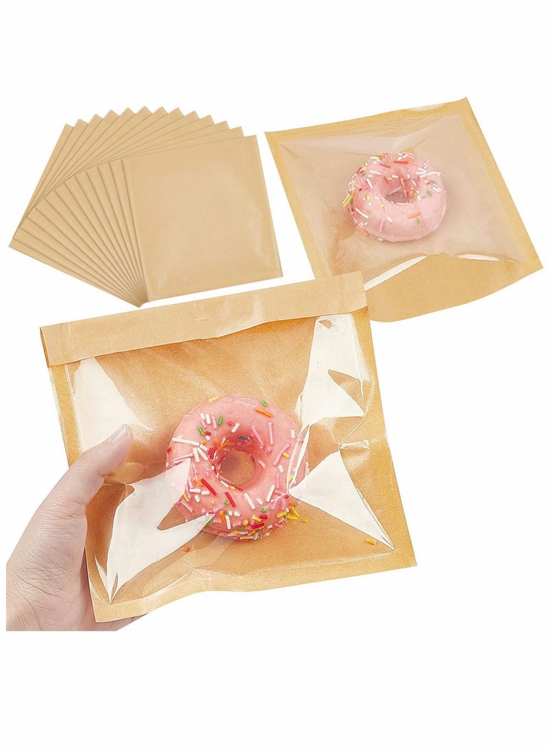 Y&D Heat-Sealable Bakery Bags, for Cookies and Pastries, 7.1x7.5 Inches Grease Resistant Brown Kraft Paper Food Bags - Donut Egg Sandwich 100ct - Image 1