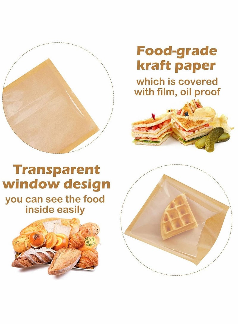 Y&D Heat-Sealable Bakery Bags, for Cookies and Pastries, 7.1x7.5 Inches Grease Resistant Brown Kraft Paper Food Bags - Donut Egg Sandwich 100ct - Image 5