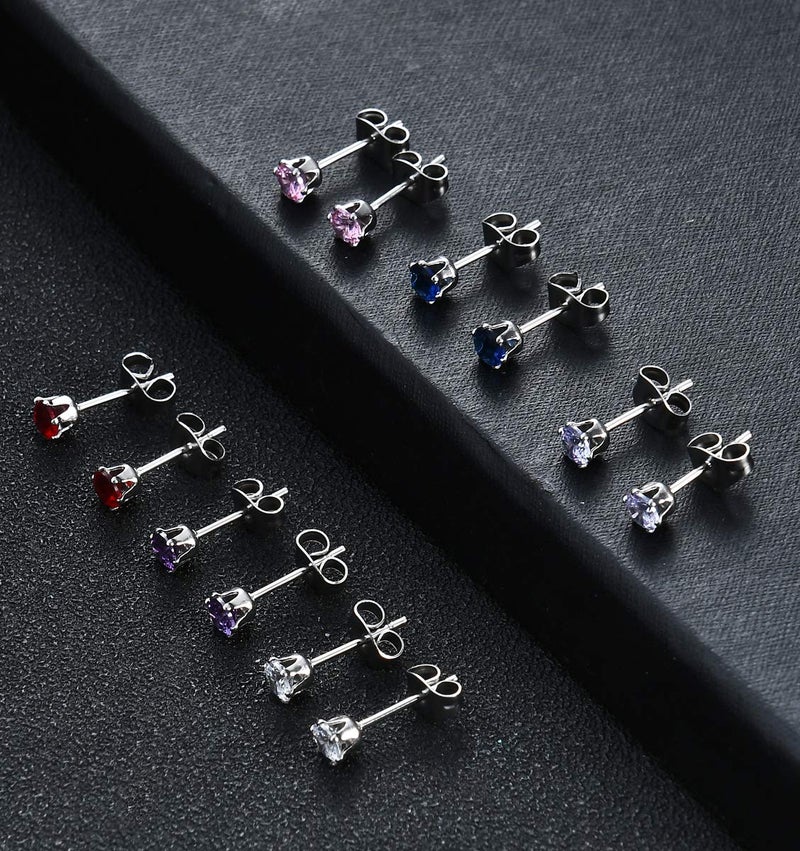 Tornito 20G 18 Pairs Stainless Steel Multicolor CZ Stud Earrings Set Piercing Cartilage Helix Earrings Set Screwback for Women 3MM-5MM - Image 5