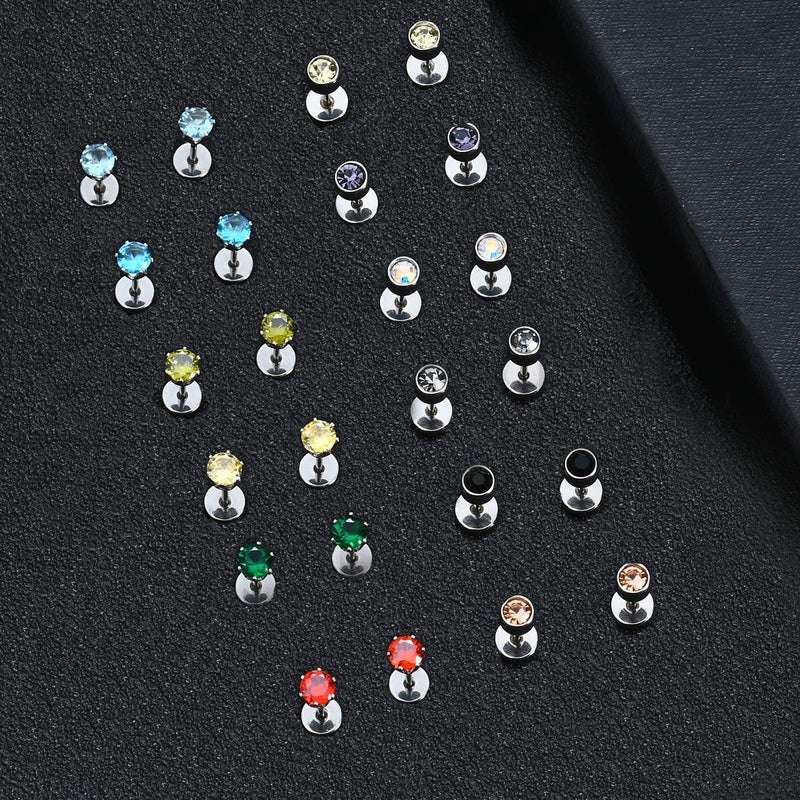 Tornito 20G 18 Pairs Stainless Steel Multicolor CZ Stud Earrings Set Piercing Cartilage Helix Earrings Set Screwback for Women 3MM-5MM - Image 4