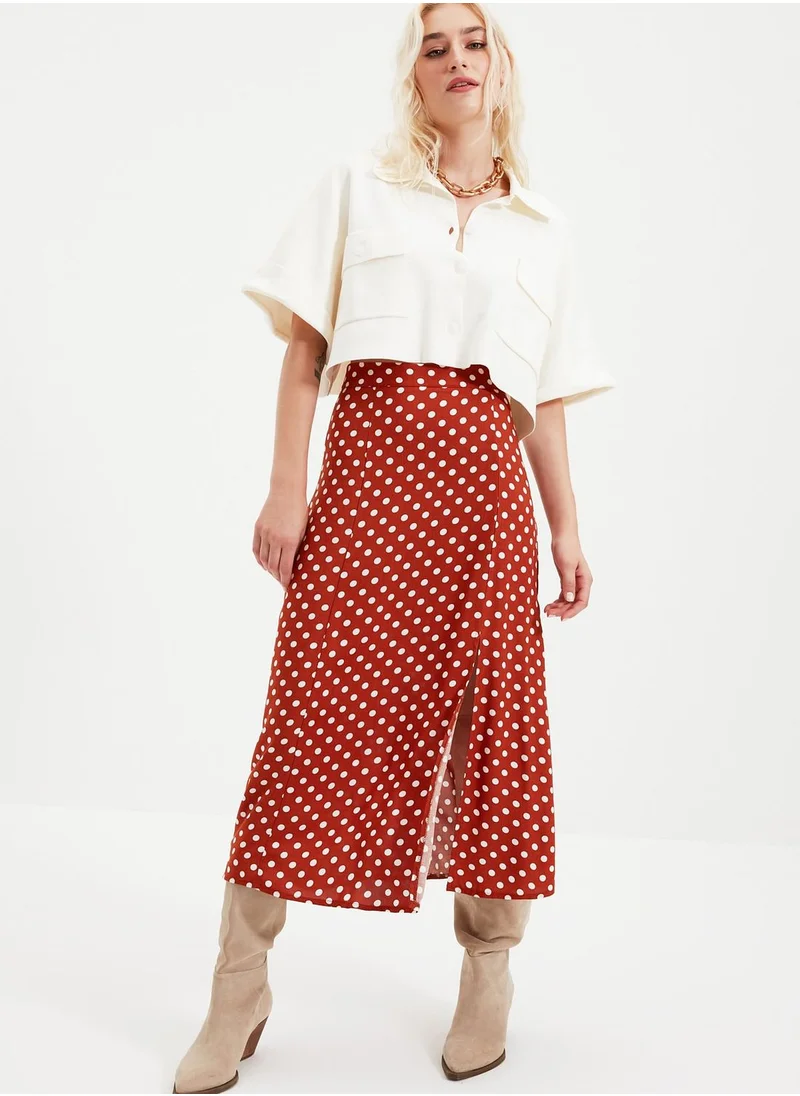 trendyol Front Split Polka Dot Skirt