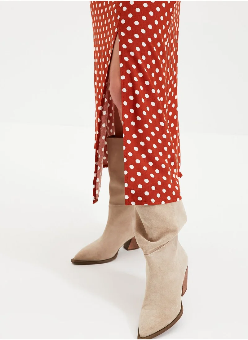 trendyol Front Split Polka Dot Skirt