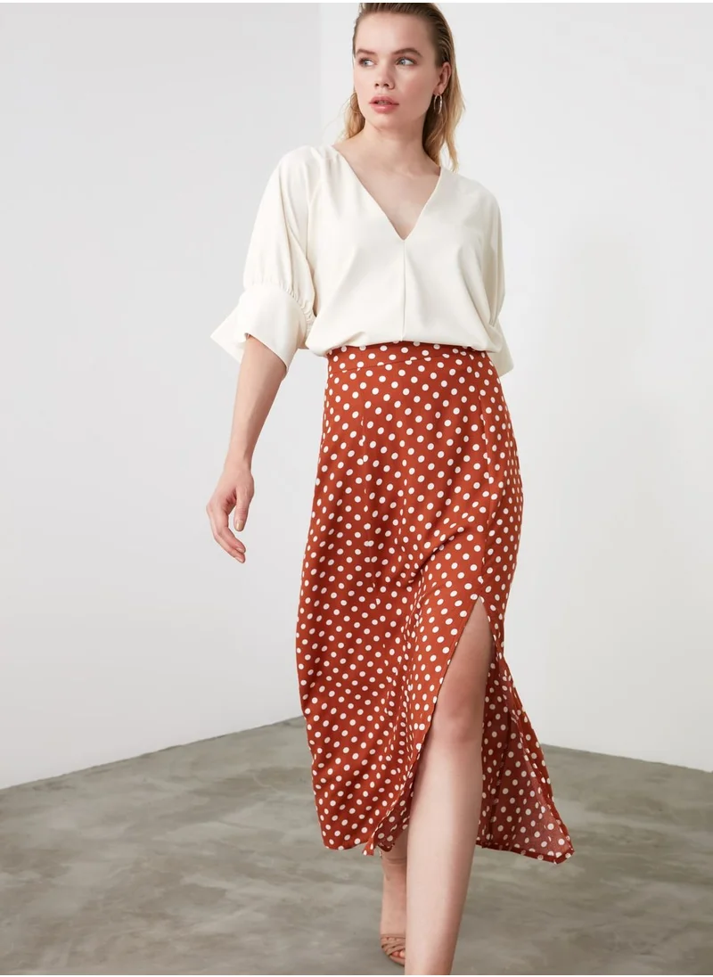 trendyol Front Split Polka Dot Skirt