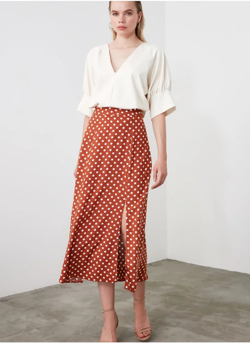 trendyol Front Split Polka Dot Skirt