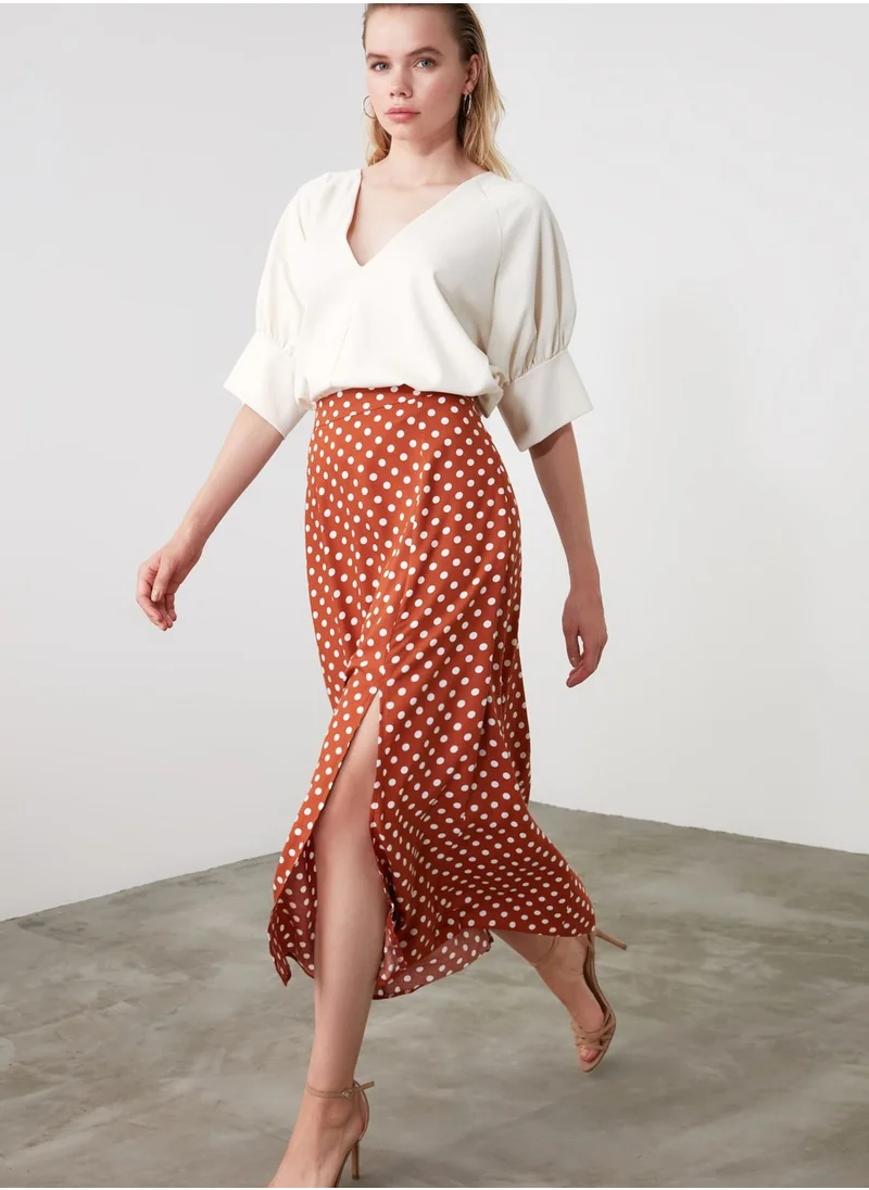 trendyol Front Split Polka Dot Skirt