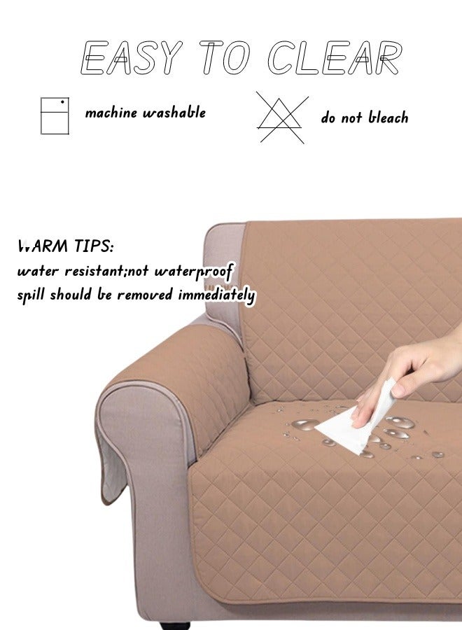 ﻿ ﻿ Washable Sofa Cover，Easy-Going Reversible Couch Cover ，With Adjustable Strap Storage Pocket Cover Khaki Double Sided Furniture Waterproof Sofa Cushion Cover Children/Pet Seat Sofa Cover  ﻿ - Image 4