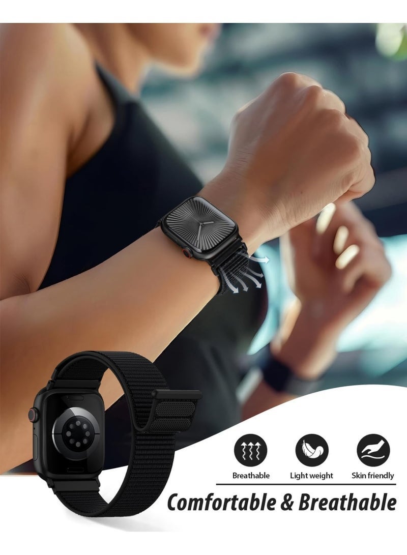 HL-Tech Breathable Nylon Loop Sport Band for Apple Watch 42mm/44mm/45mm/46mm/49mm – Adjustable Lightweight Strap Compatible with iWatch Ultra 2, SE, Series 10/9/8/7, Sweatproof Replacement Band for Men & Women (Black) - Image 4